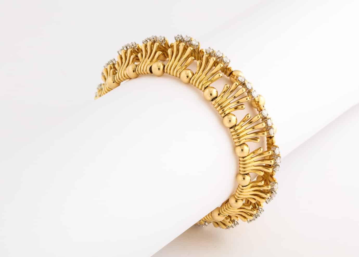Round Cut Tiffany & Co. Yellow Gold Schlumberger Diamond Open Framework Bracelet