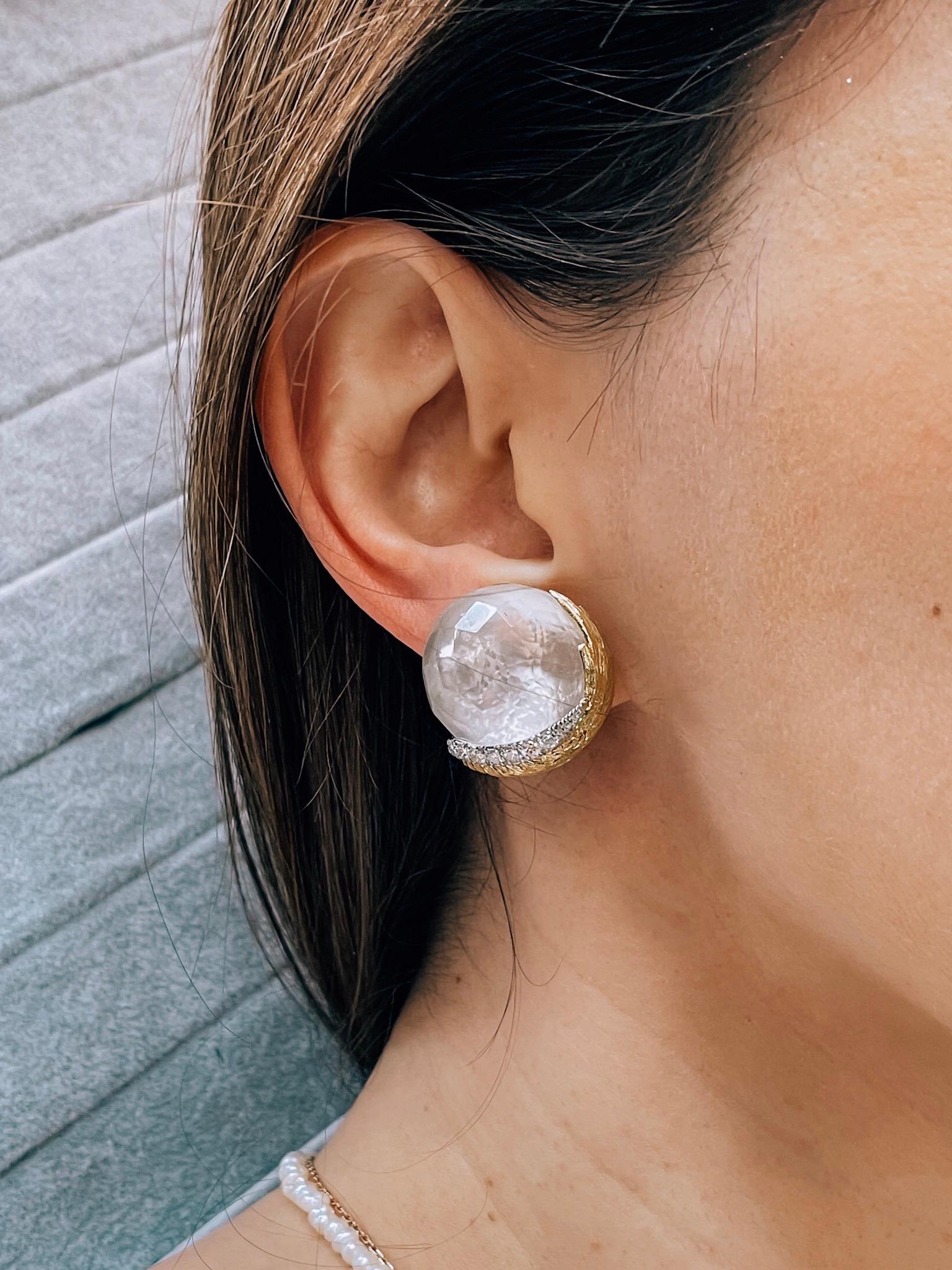 Women's David Webb Rock Crystal and Diamond Clip-On Earrings For Sale