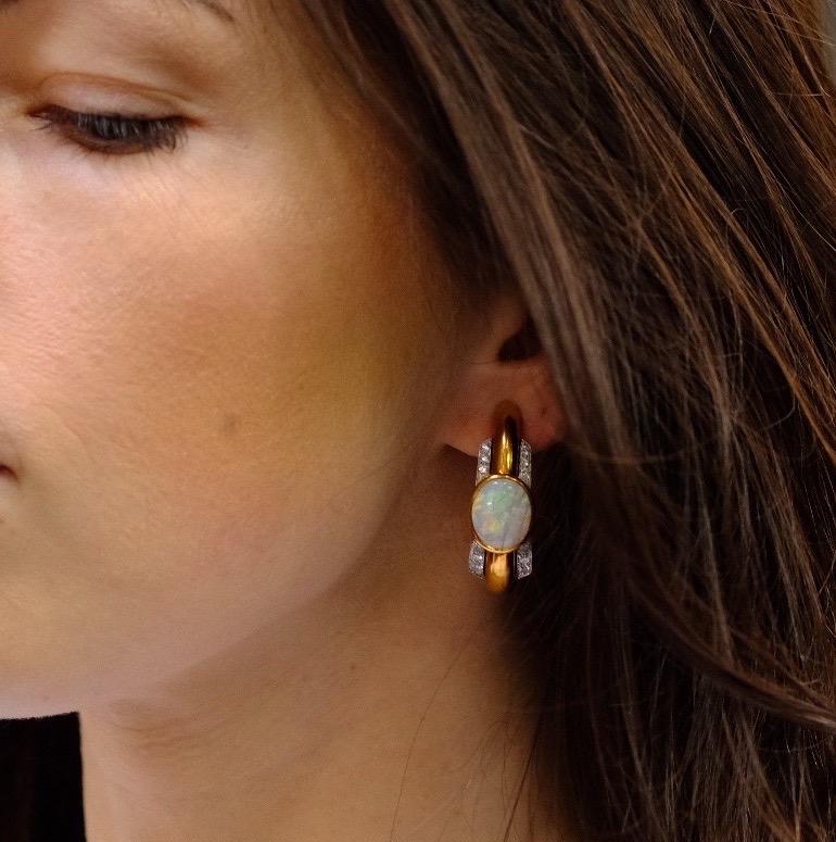Women's David Webb Opal and Diamond Hoop Clip-On Earrings