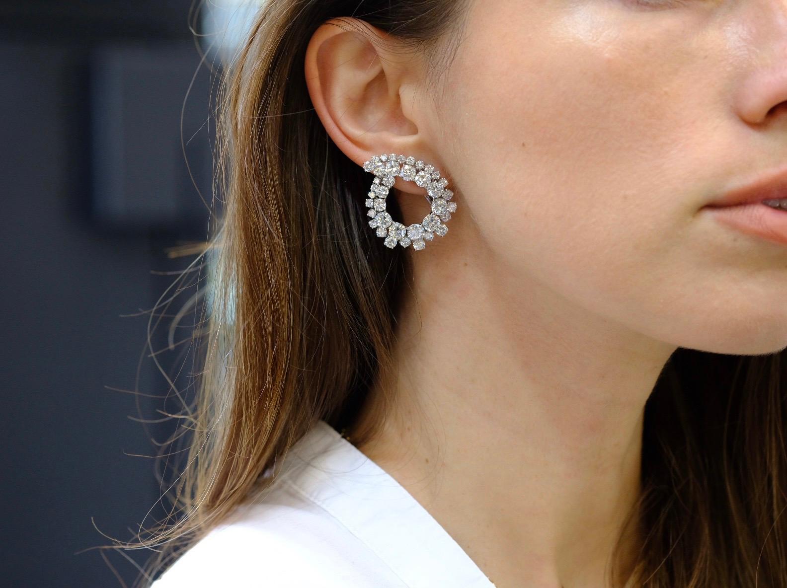 Women's 18.50 Carat Diamonds Concentric Swirl Platinum Earrings