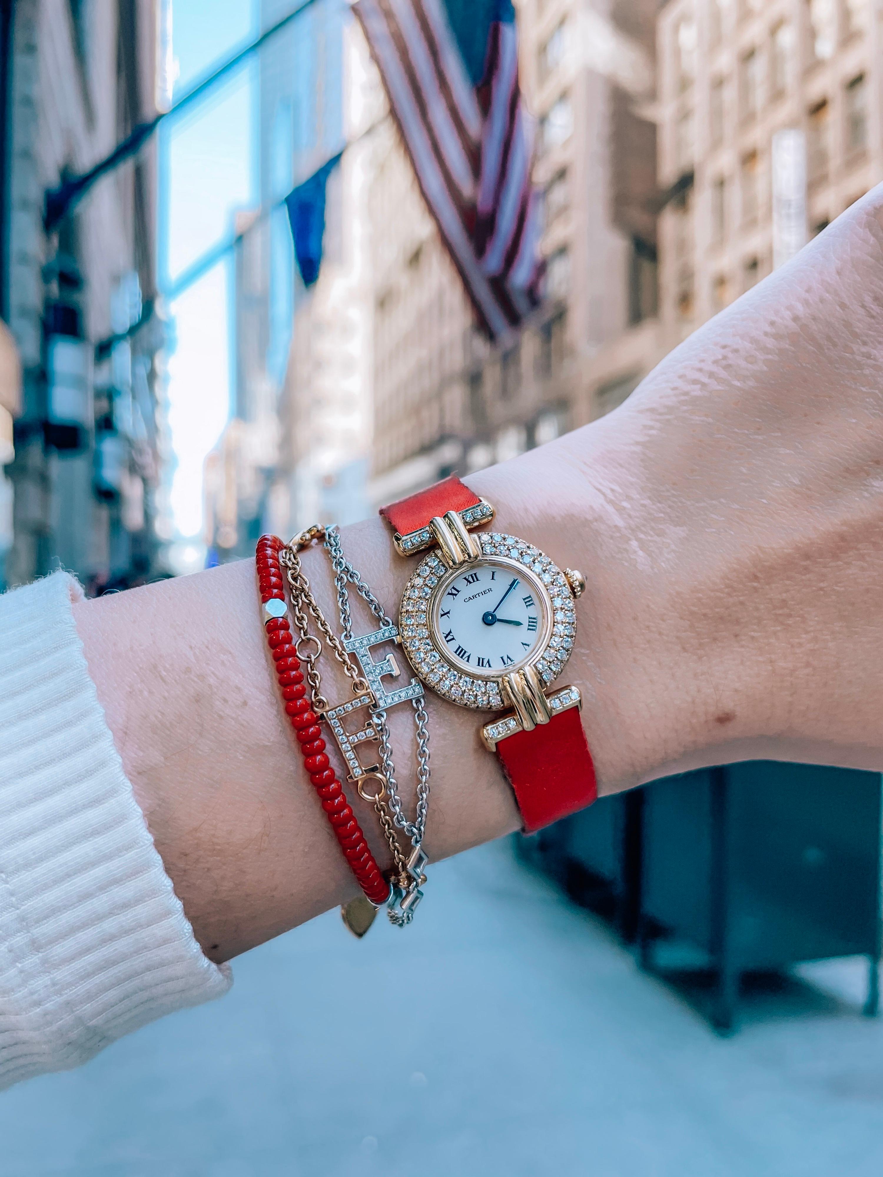 Cartier 18k Yellow Gold Colisee Diamond Satin Strap Watch 1