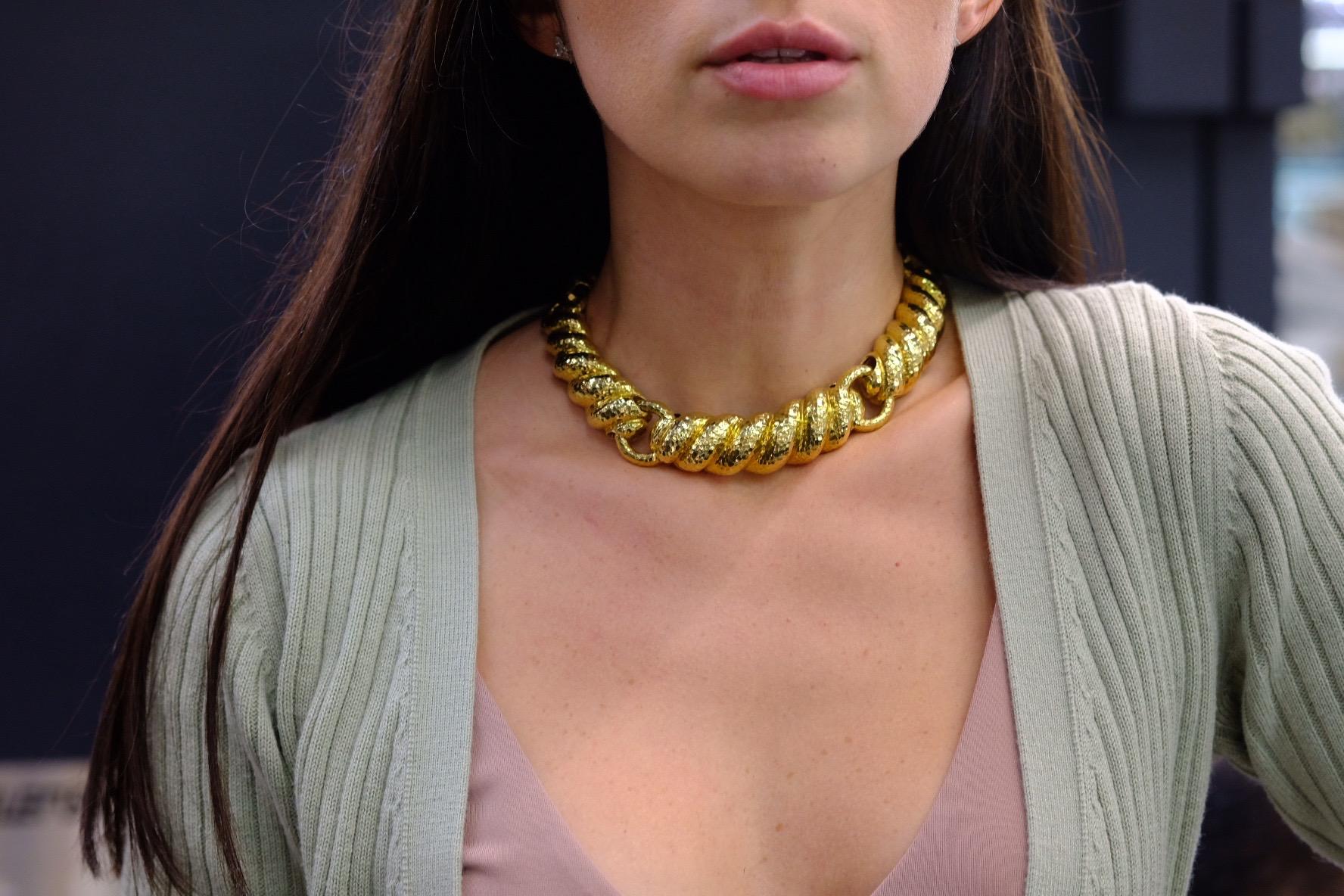 Modern David Webb Yellow Gold Textured Hammered Collar Necklace