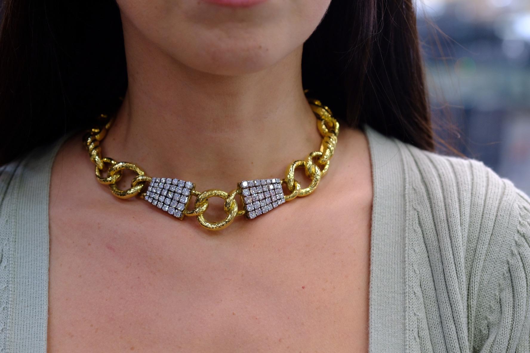 David Webb Platin & 18k Gelbgold Halskette mit gedrehtem Seil-Diamantkragen Damen im Angebot
