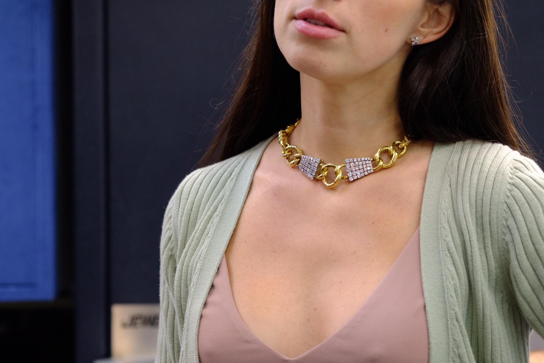 David Webb Platin & 18k Gelbgold Halskette mit gedrehtem Seil-Diamantkragen im Angebot 1