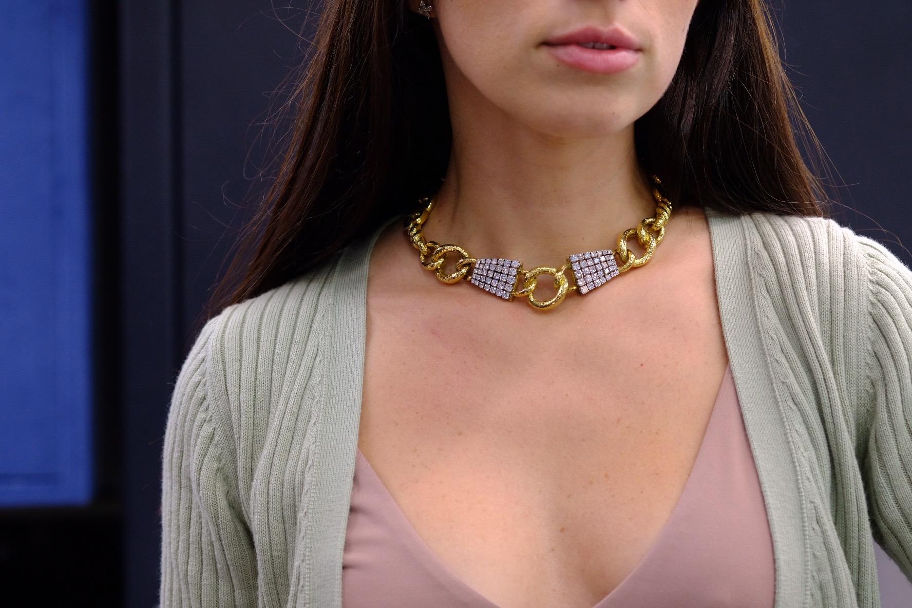 David Webb Platin & 18k Gelbgold Halskette mit gedrehtem Seil-Diamantkragen im Angebot 2
