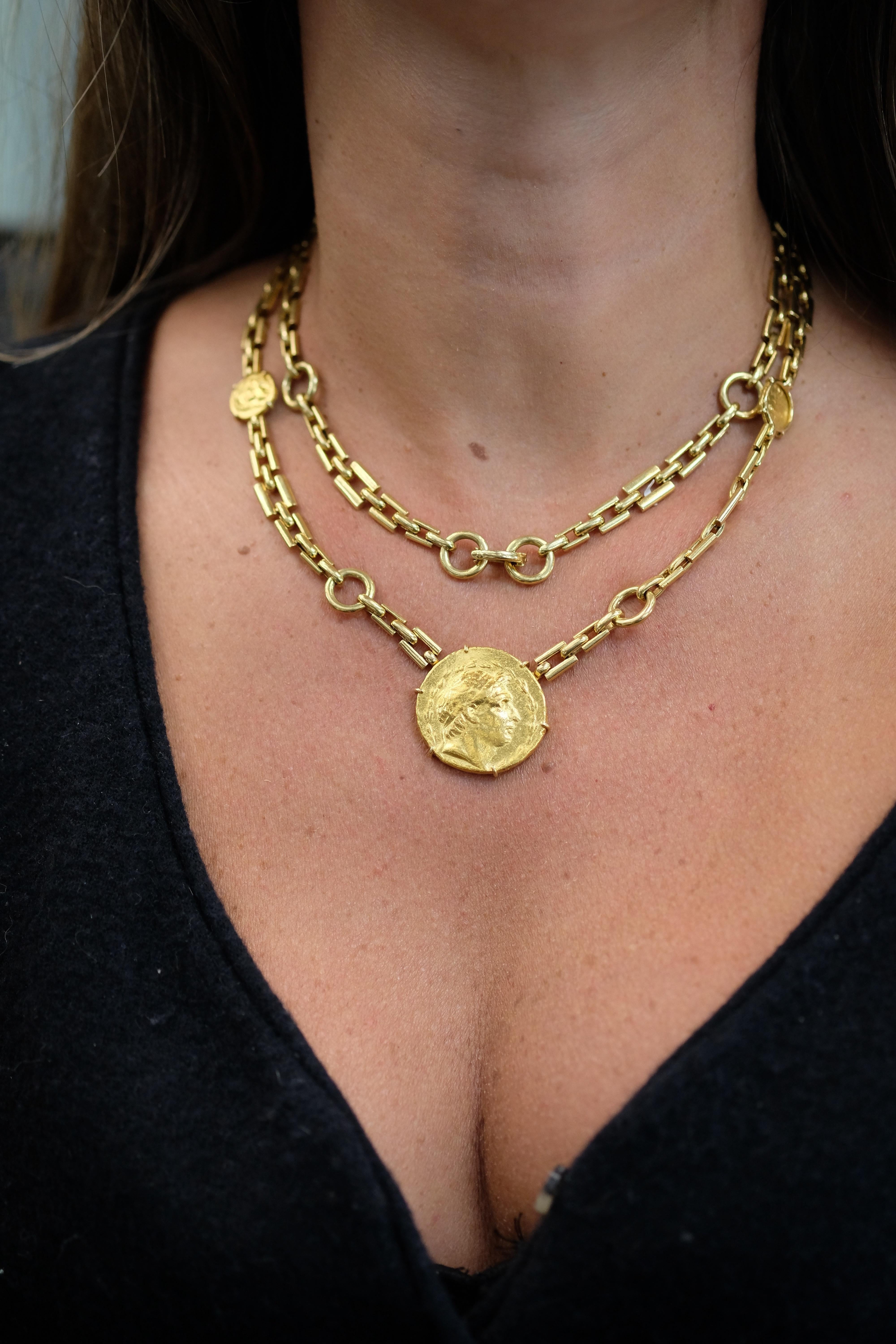 David Webb, collier à longue chaîne en or jaune 18 carats avec pièce de monnaie grecque ancienne 3