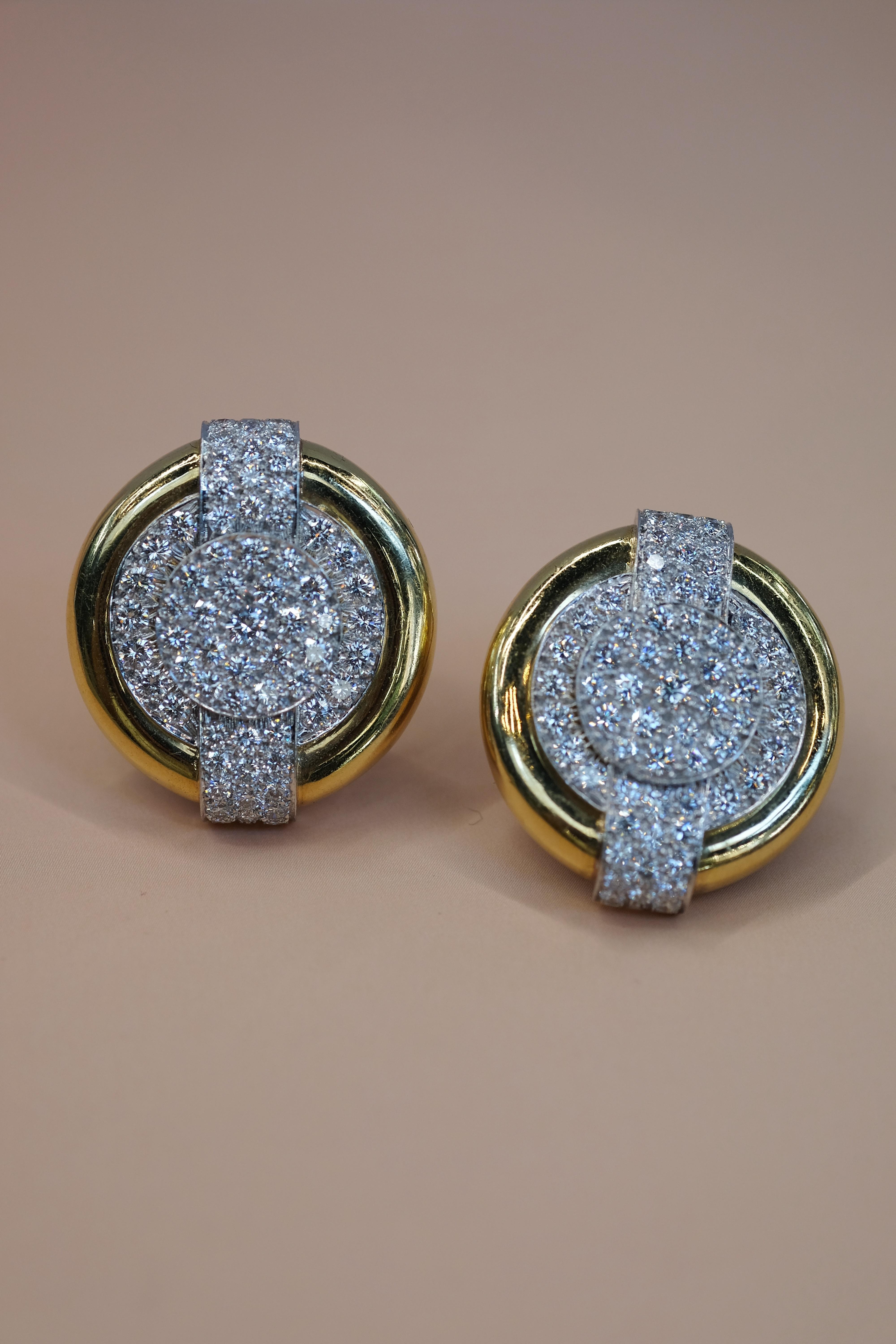 David Webb Platinum & 18k Yellow Gold Giraffe Spotted Huggies Earrings For Sale 1