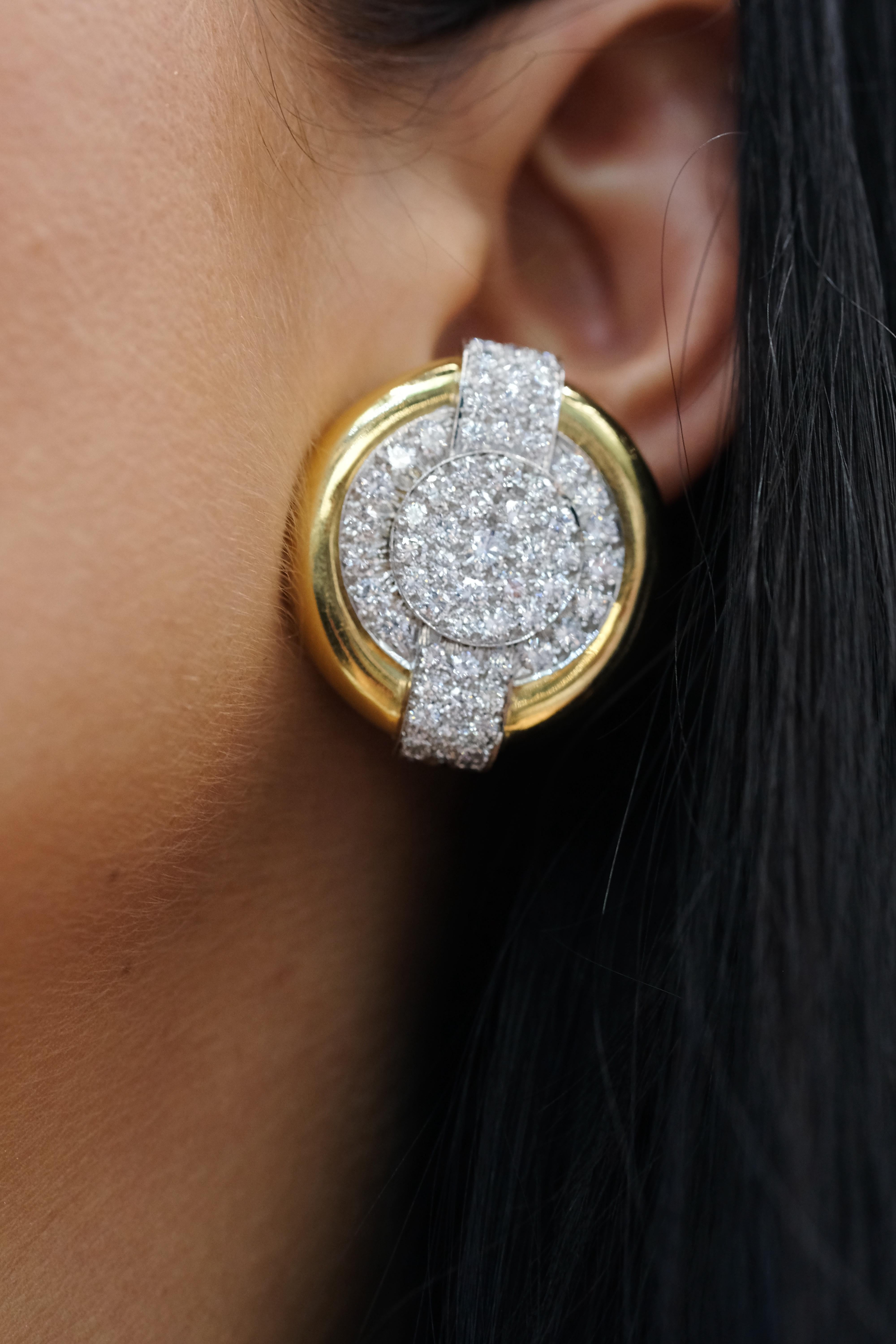 David Webb Platinum & 18k Yellow Gold Giraffe Spotted Huggies Earrings For Sale 2