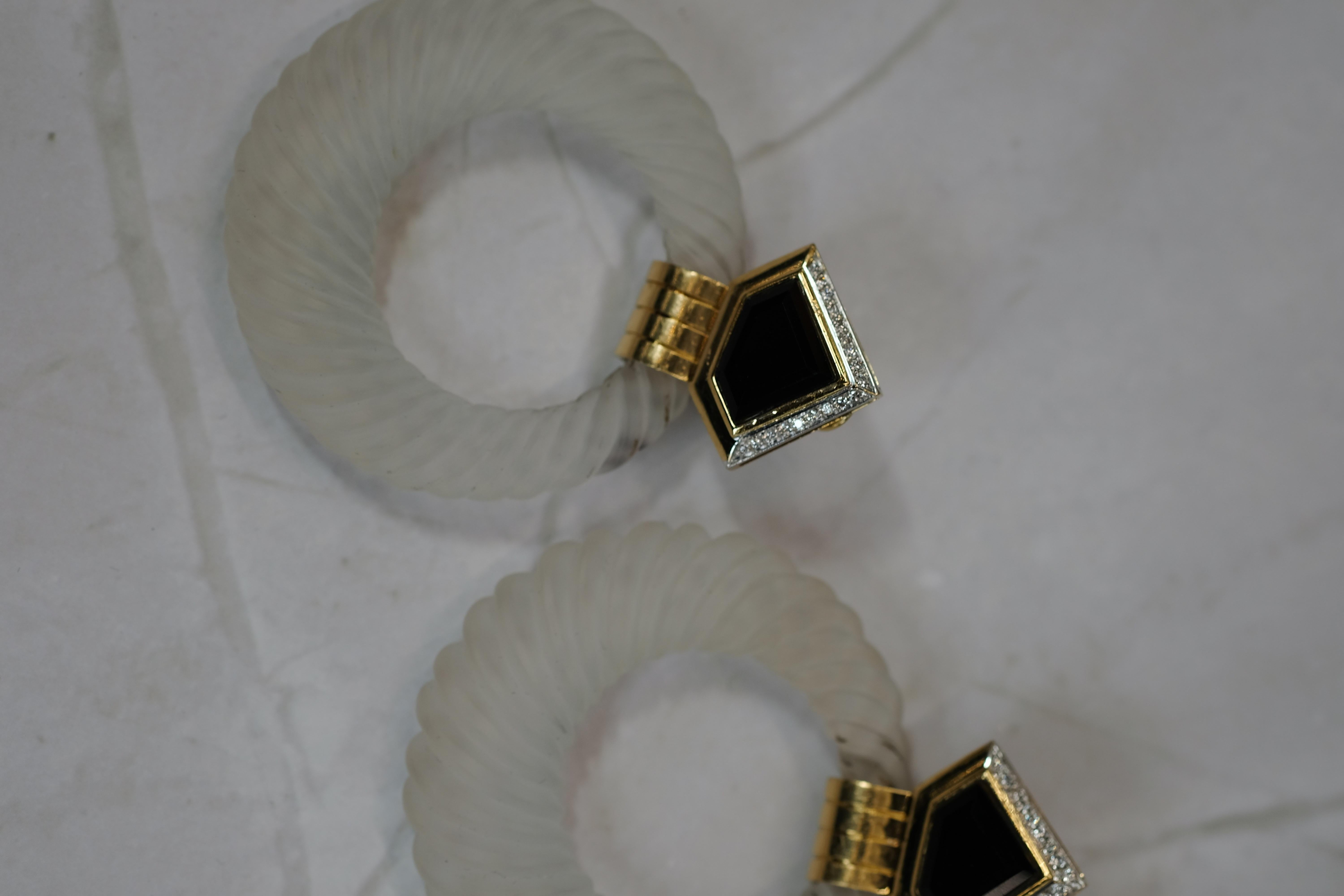 David Webb 18K Yellow Gold Rock Crystal Hoop Earrings For Sale 3