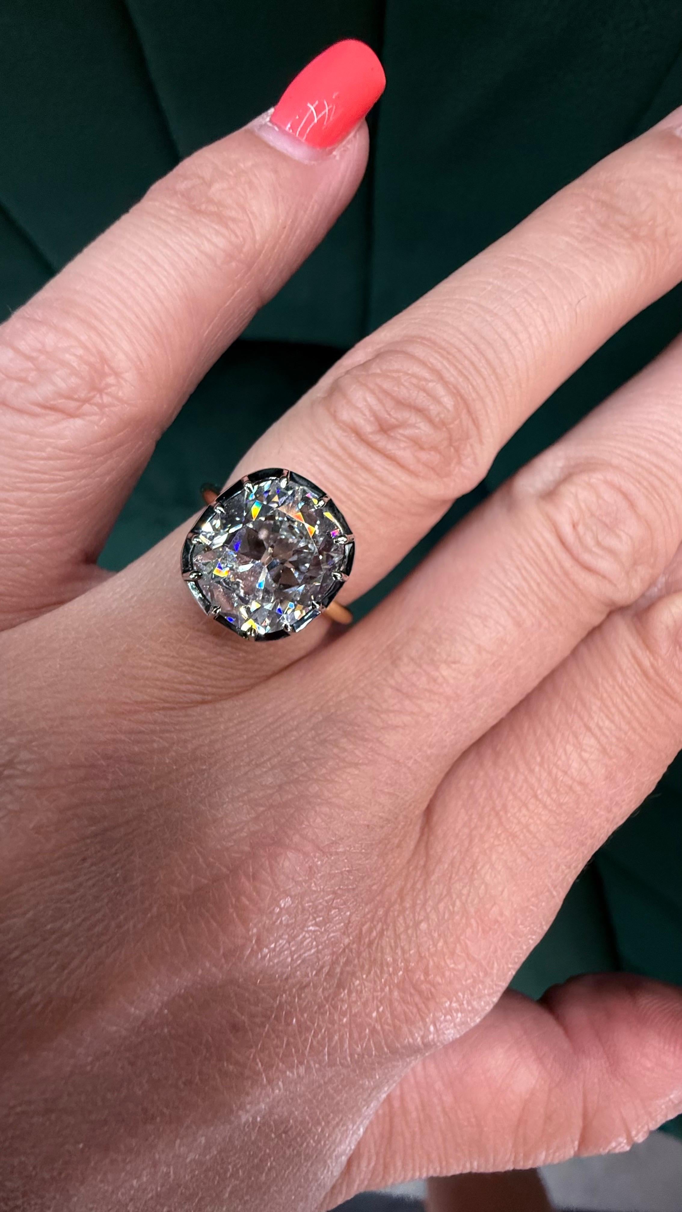 5,03 Karat Kissen Brillantschliff Diamant Solitär Verlobungsring - F/VS1 GIA Damen im Angebot