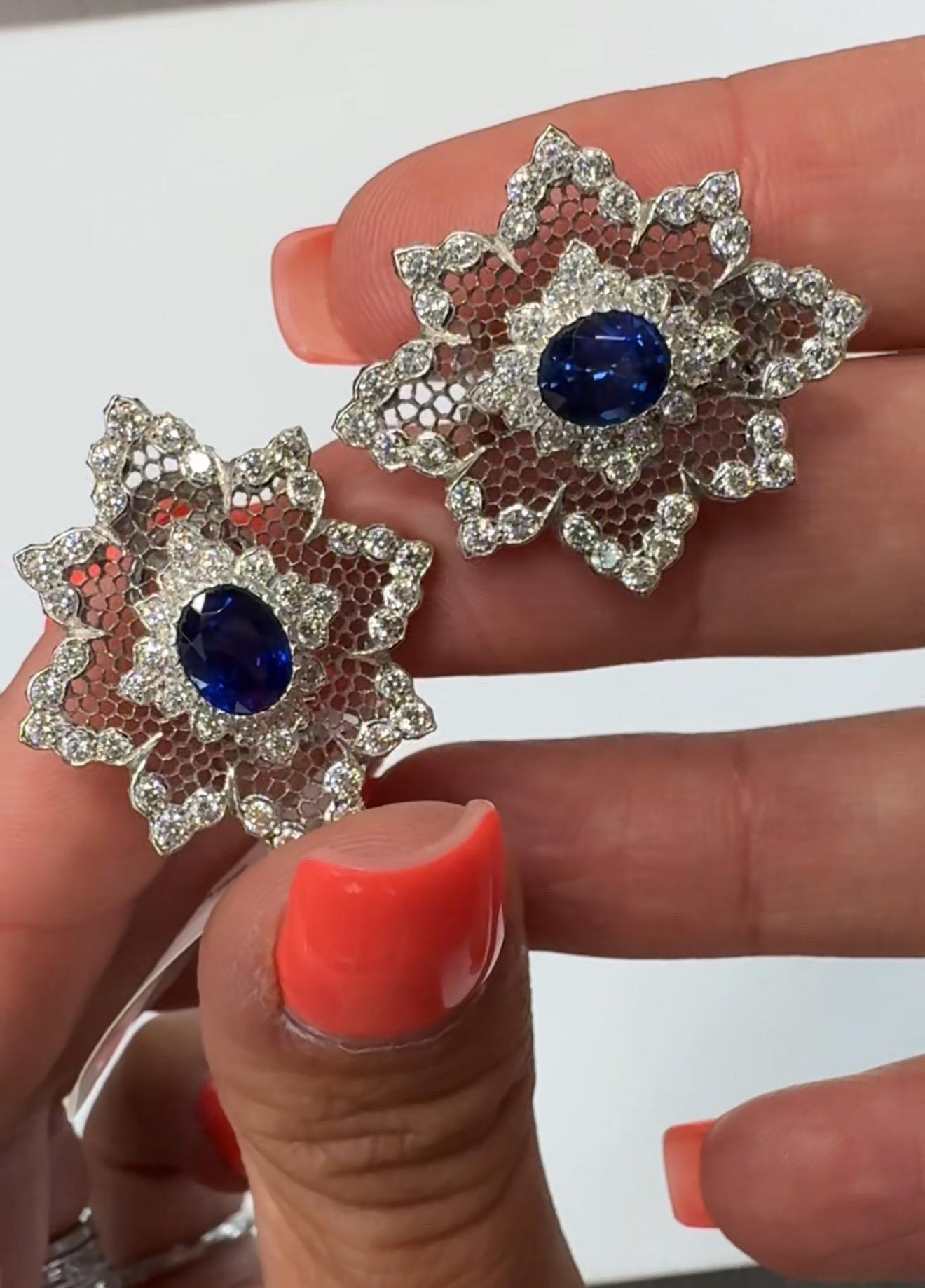 Buccellati 18K Weißgold Diamant und Saphir Spitze Ohrringe Damen im Angebot