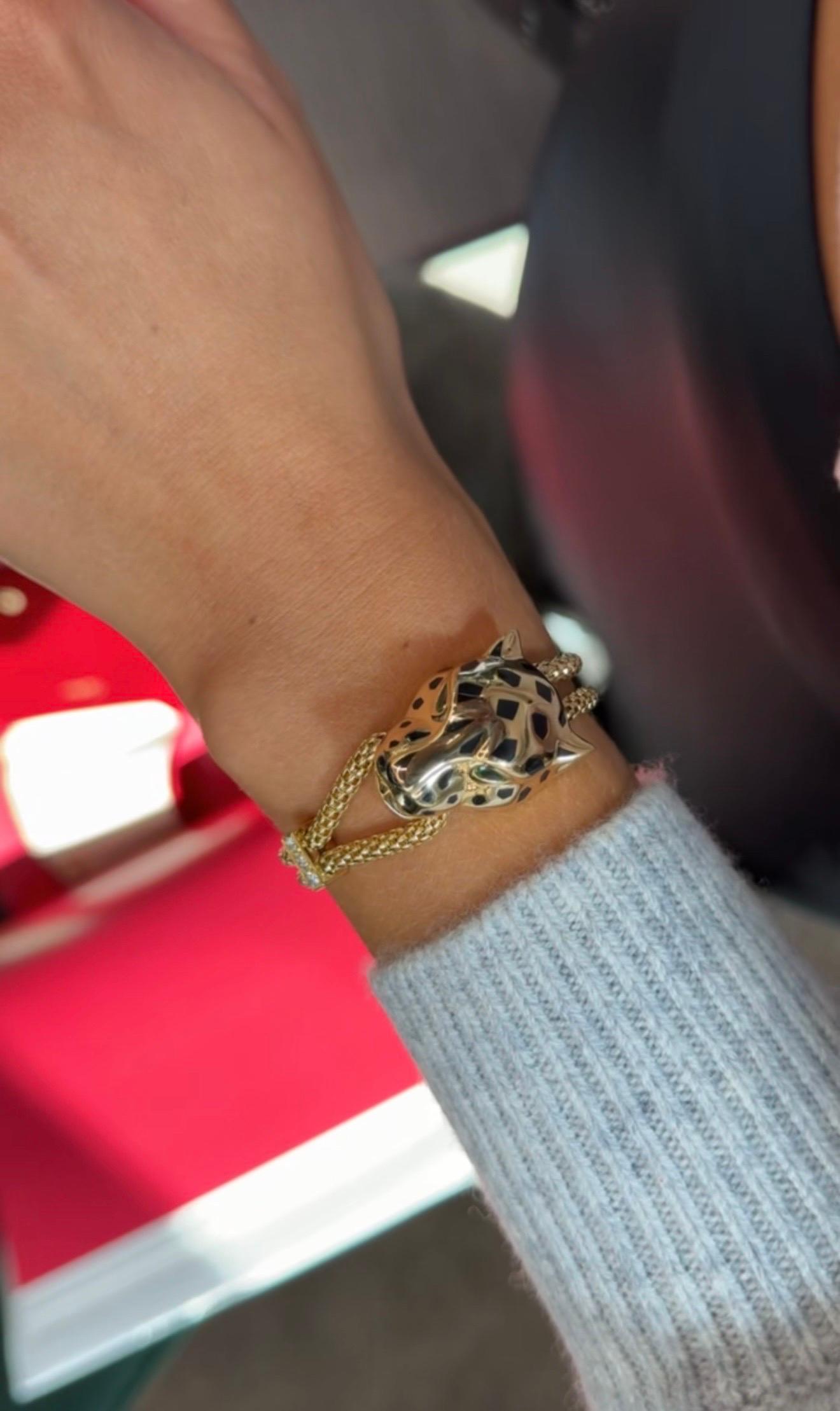 Cartier Bracciale con testa di pantera gialla a maglie maculate e occhi di smeraldo in vendita 2