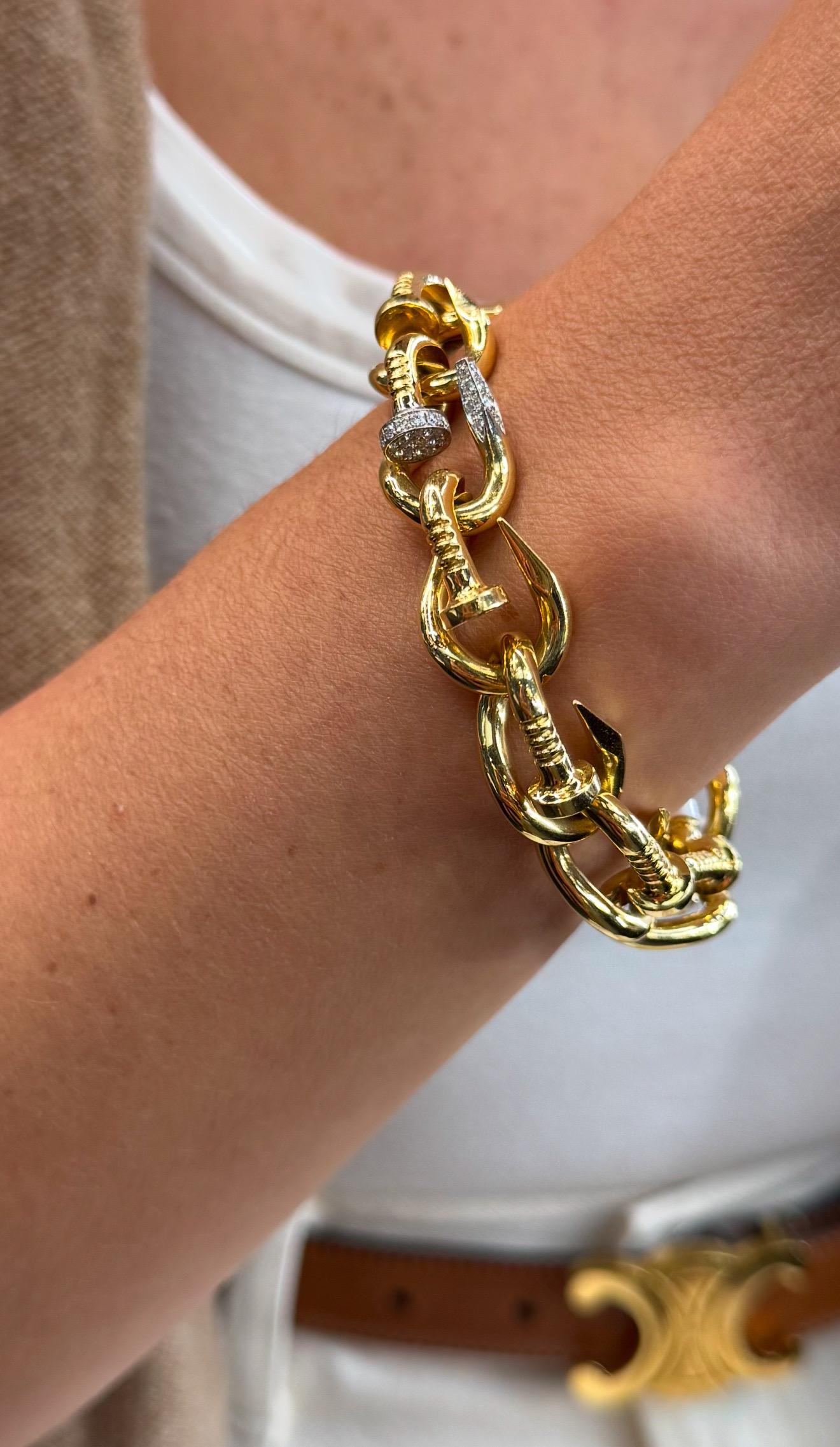 David Webb - Bracelet à maillons courbés en or jaune 18 carats avec diamants Unisexe en vente