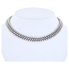 Cartier 18 Karat White Gold Perles de Diamants Three-Strand Diamond Necklace