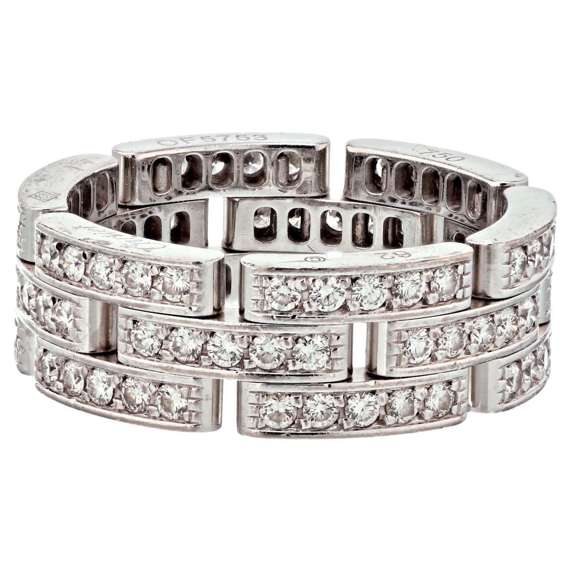 Anillo Cartier Maillon Panthere de oro blanco de 18 quilates con tres hileras de diamantes