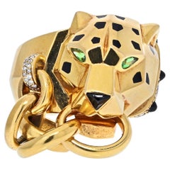 Cartier 18K Yellow Gold Panther With The Chain in Mouth Ring