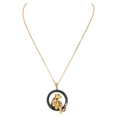 Cartier 18K Yellow Gold Panthere On A Black Ceramic Chain Necklace