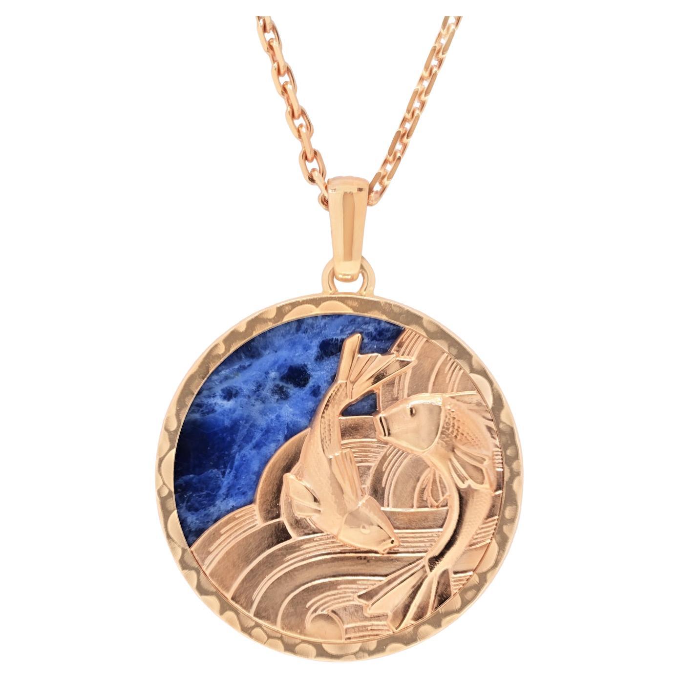 Van Cleef & Arpels Pendentif Zodiac Poissons sur chaîne Collier en vente