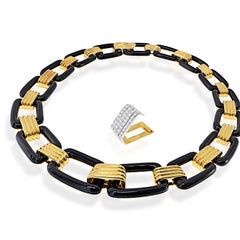 David Webb 18K Yellow Gold Black Enamel Link Necklace