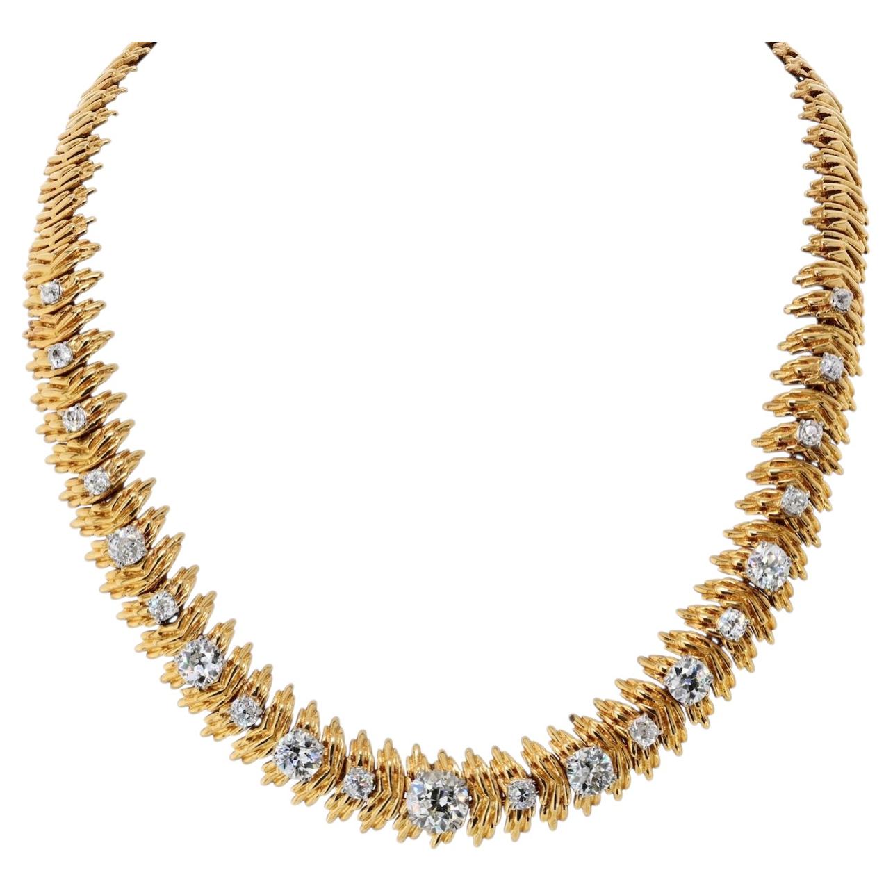 Collar de Boucheron de oro amarillo de 18 quilates con diamantes de talla europea antigua