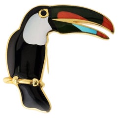 Tiffany & Co. Toucan-Brosche mit emailliertem Vogel aus 18-karätigem Gelbgold