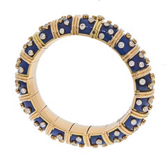 Tiffany & Co. Schlumberger 18K Yellow Gold Deep Blue Enamel Bracelet