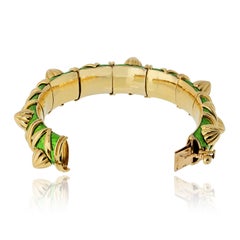 Schlumberger 18K Gold Paillonne Green Enamel Cones Bracelet