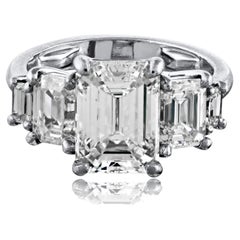 3.50ct J VS1 Emerald Cut Five Stone GIA Diamond Engagement Ring