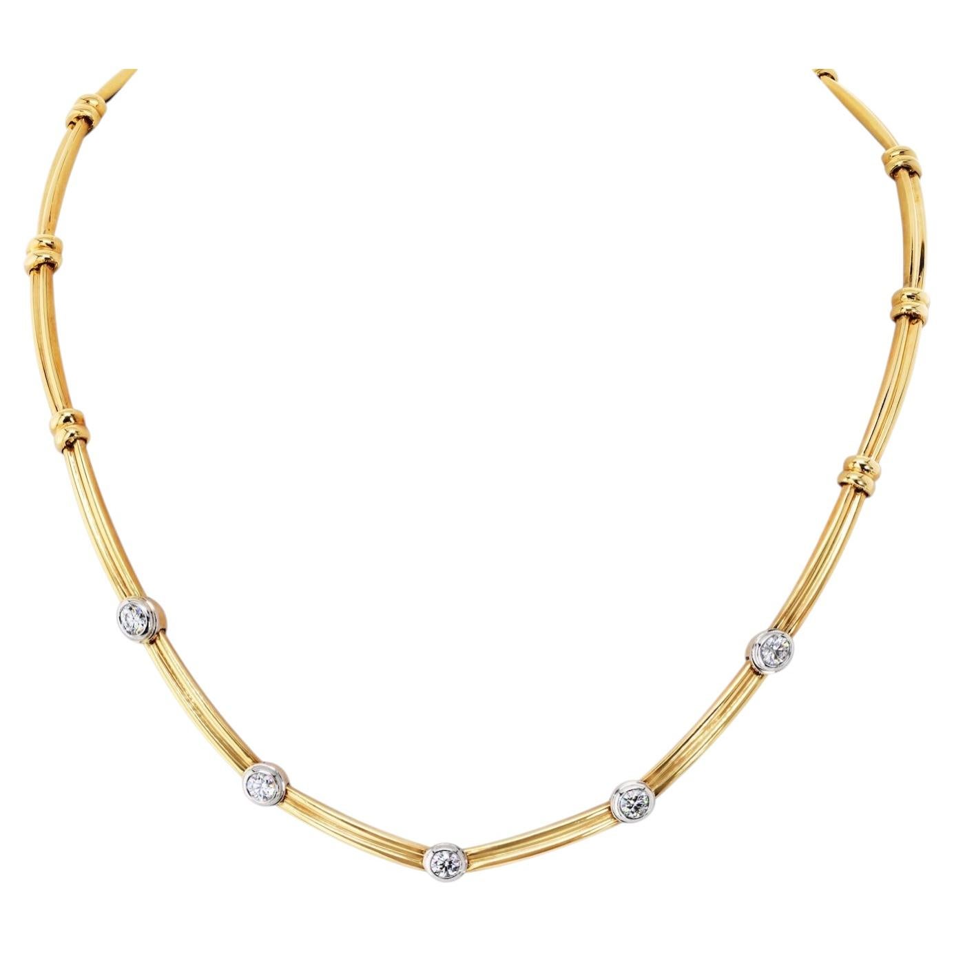 Tiffany & Co. 18K Yellow Gold Platinum 1.00ct Diamond Necklace, 15 Inches