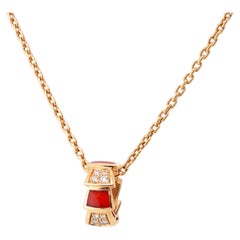 Bvlgari Serpenti Viper 18K Rose Gold Carnelian and Diamond Pendant Necklace
