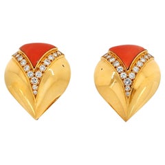 Bvlgari 18K Yellow Gold Coral and Diamond Earrings