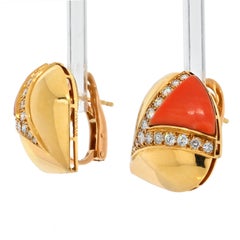 Bvlgari 18K Yellow Gold Coral and Diamond Earrings