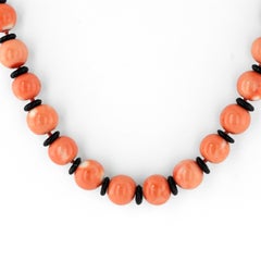Bvlgari 18K Yellow Gold Coral, Onyx and Diamond Bead Necklace, Circa 1970s