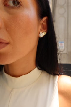 Handmade Platinum & 18K Yellow Gold Stud Earrings With Fancy Yellow Diamonds GIA