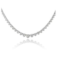 14K White Gold 11.73cttw Round Diamond Rivière Necklace