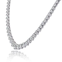 14K White Gold 11.73cttw Round Diamond Rivière Necklace