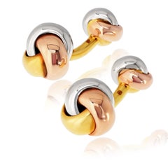 Cartier 18K Tri Color Gold Classic Barbell Knot Mens Cuff Links