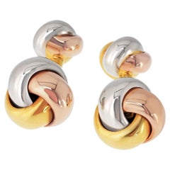 Cartier 18K Tri Color Gold Classic Barbell Knot Mens Cuff Links