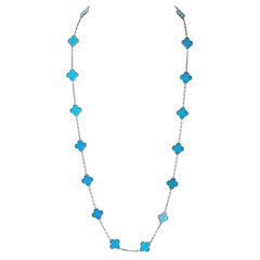 Van Cleef & Arpels Alhambra 18K White Gold 20 Motif Turquoise Necklace
