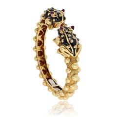 David Webb Frog Bracelet manchette en or jaune 18 carats à double tête