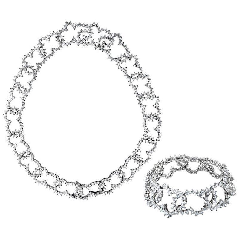 Angela Cummings Platinum Diamond Necklace and Bracelet 70cts In Excellent Condition In New York, NY