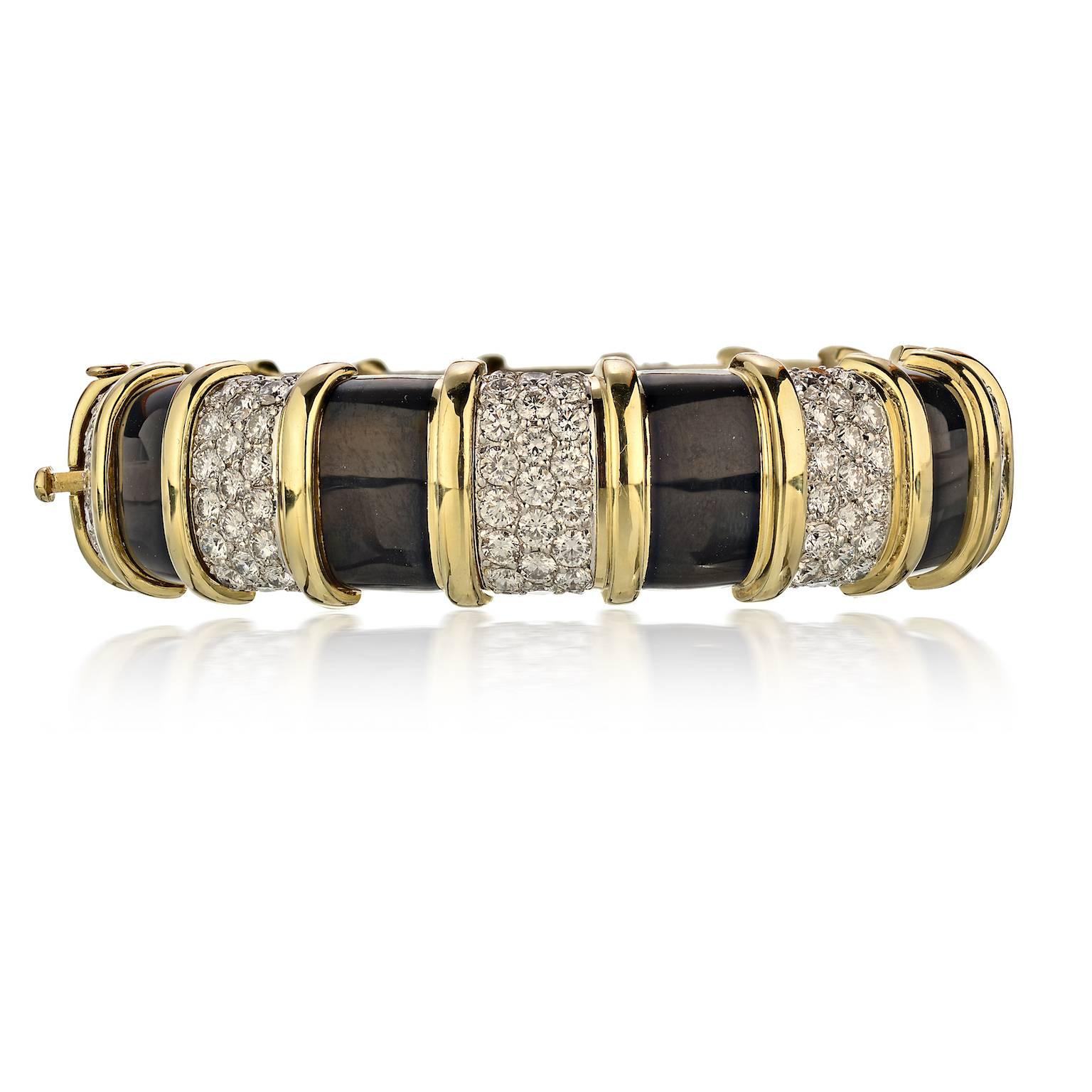 Artisan Tiffany & Co., Schlumberger Enamel and Diamond Bangle Bracelet