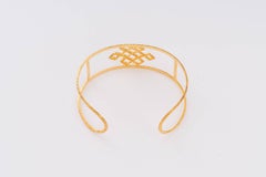Chinoiserie Endless Knot Cuff, Hand-Hammered Solid 18 Karat Gold and Diamonds