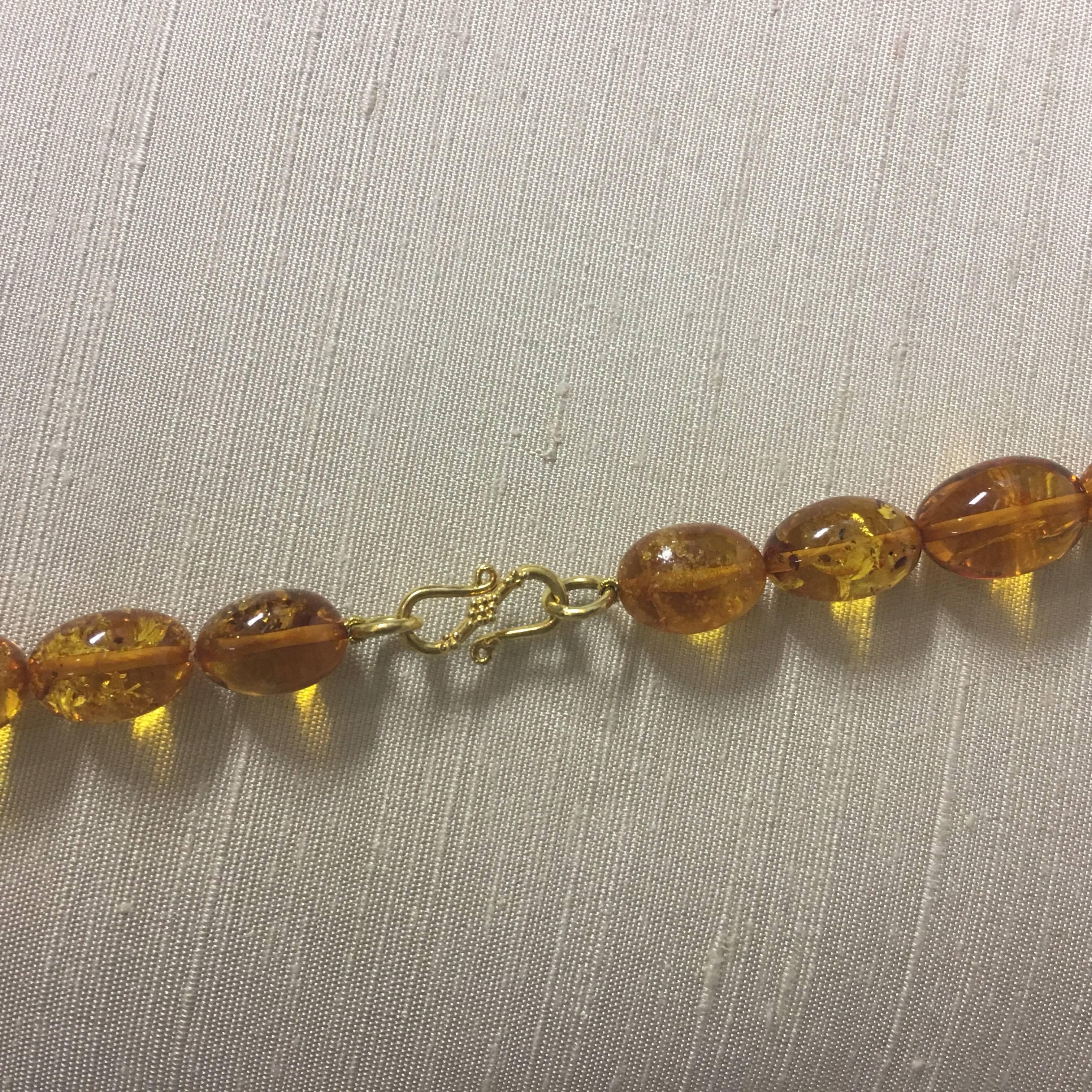 Bead Baltic Amber Necklace with Baroque South Sea Pearls, 18 Karat Gold