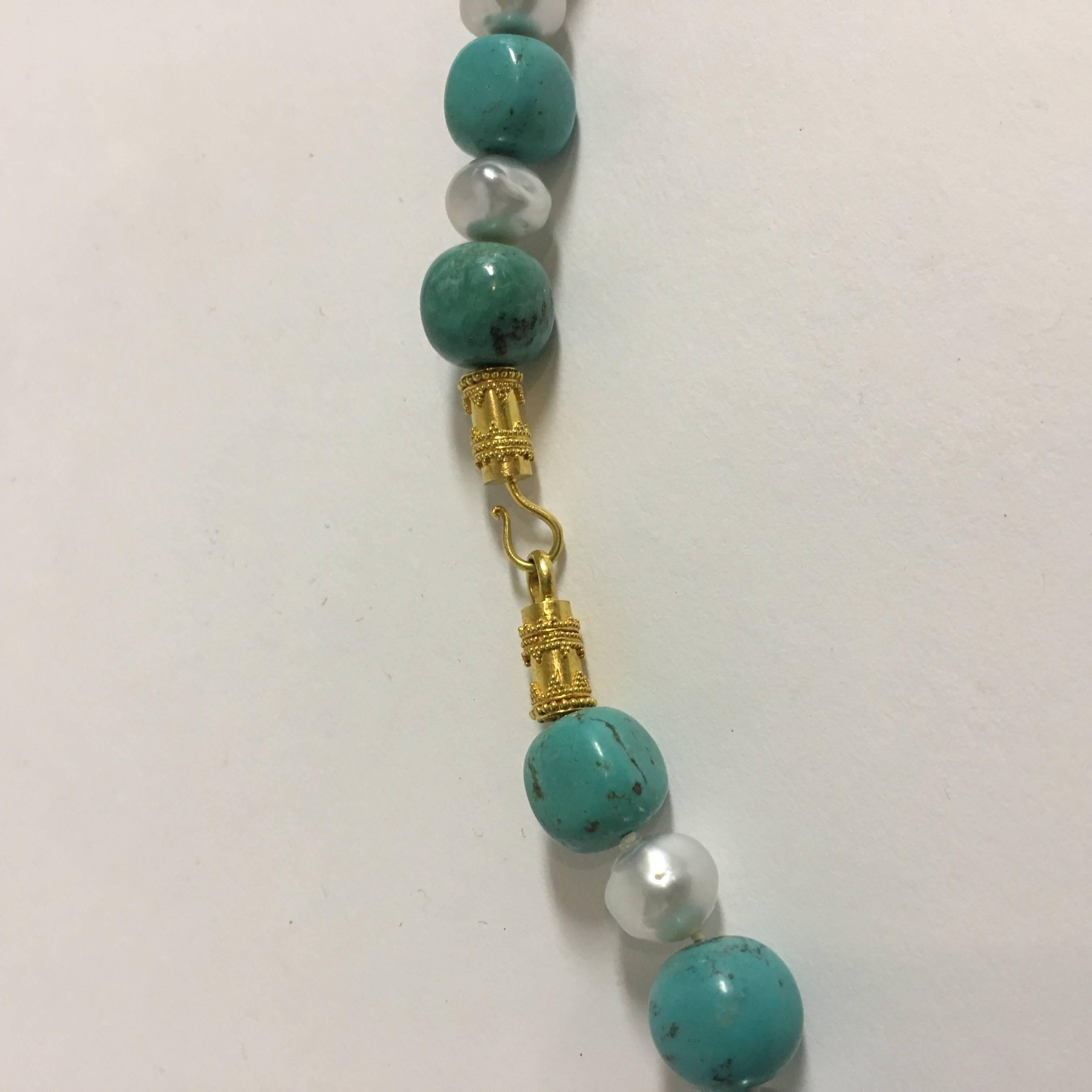 Contemporary Tibetan Turquoise and South Sea Pearl Necklace