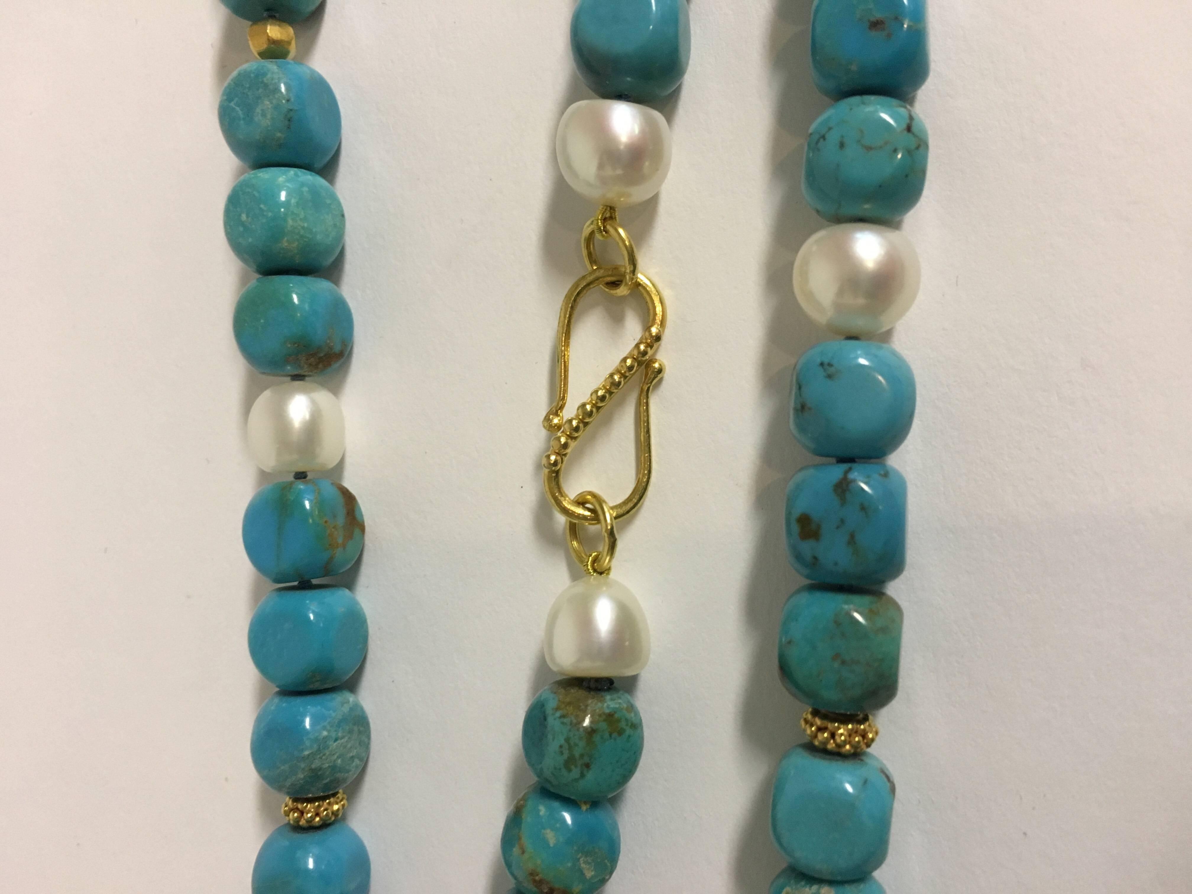 necklace with turquoise and pearls