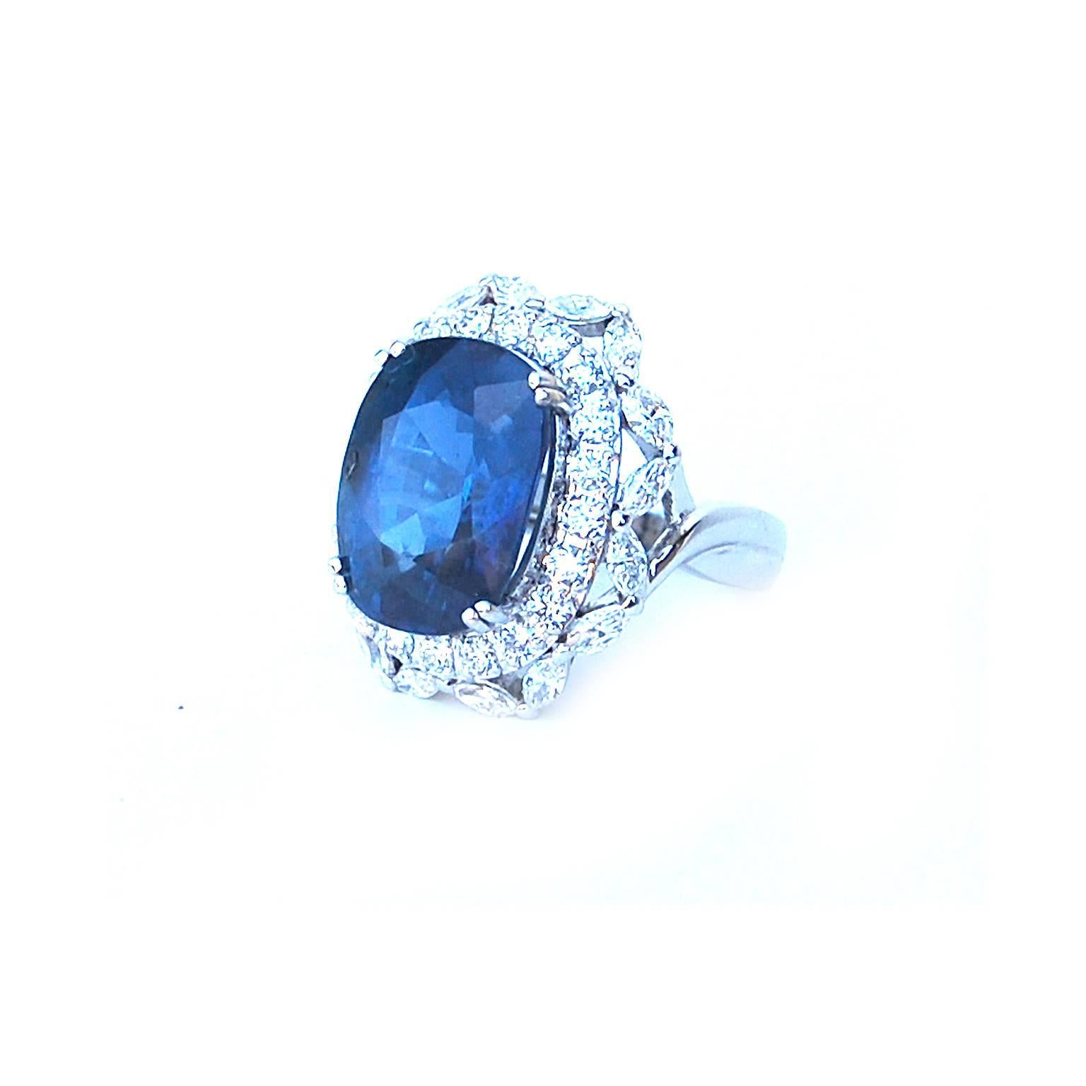 Crafted for the truly unique one-of-a-kind lady... 

Rarest of the rare, this quiet understated shade of blue elegance featured in a brilliantly faceted Cushion cut of 14.13ct GRS Certified Unheated Natural Blue Sapphire from Burma is beautiful from