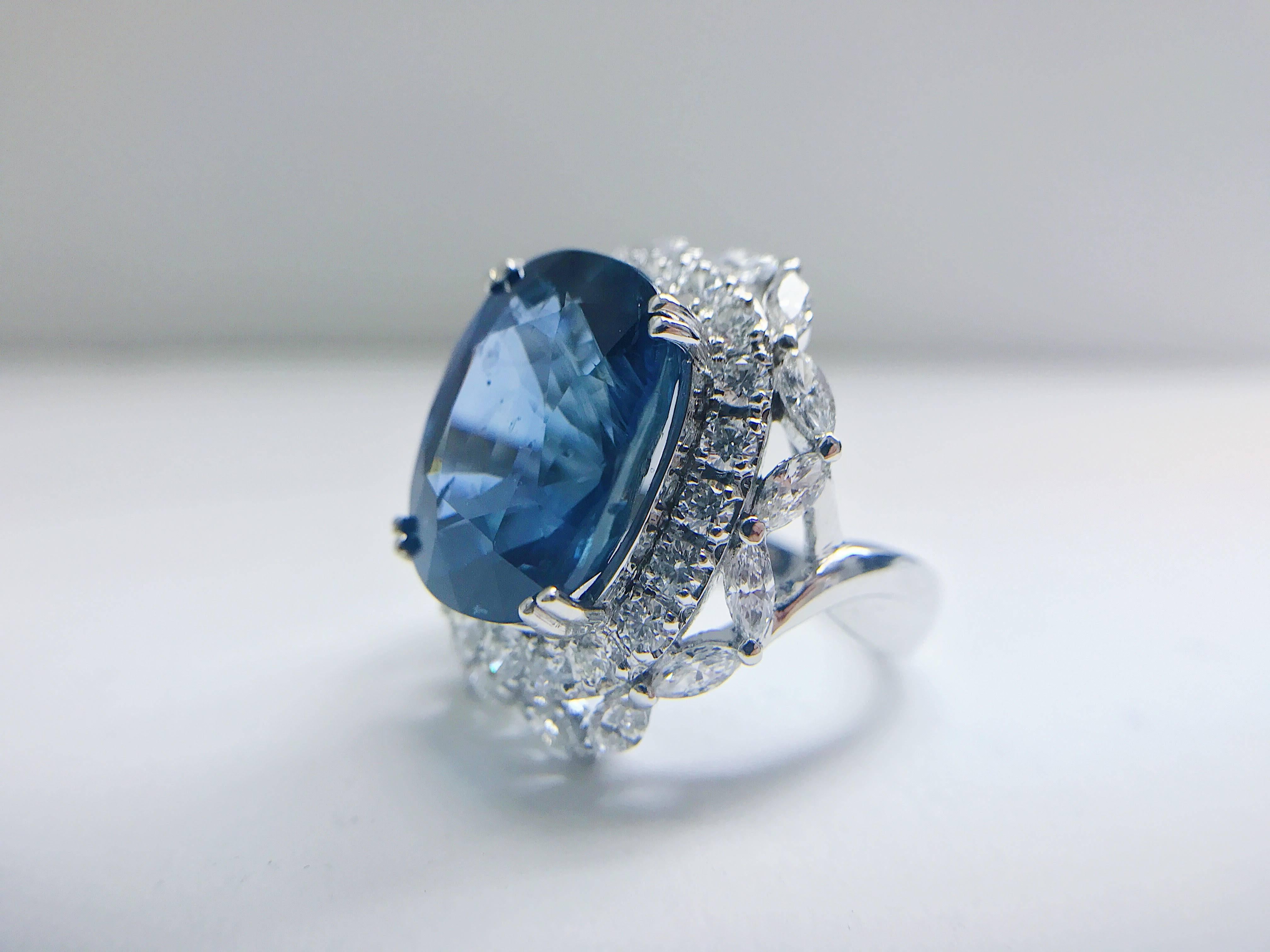Women's 14.13 Carat Unheated Burmese Natural Blue Sapphire Diamond Ring For Sale