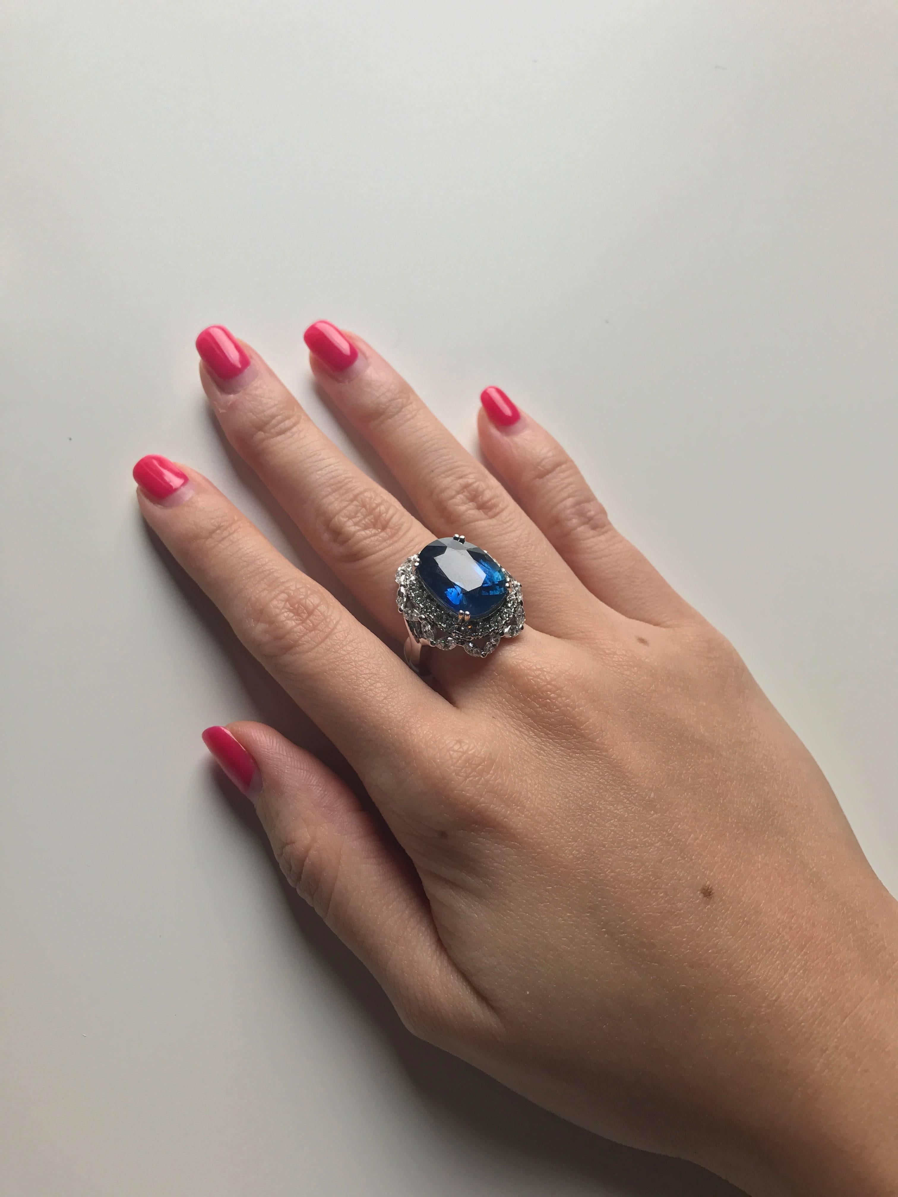 14.13 Carat Unheated Burmese Natural Blue Sapphire Diamond Ring For Sale 2