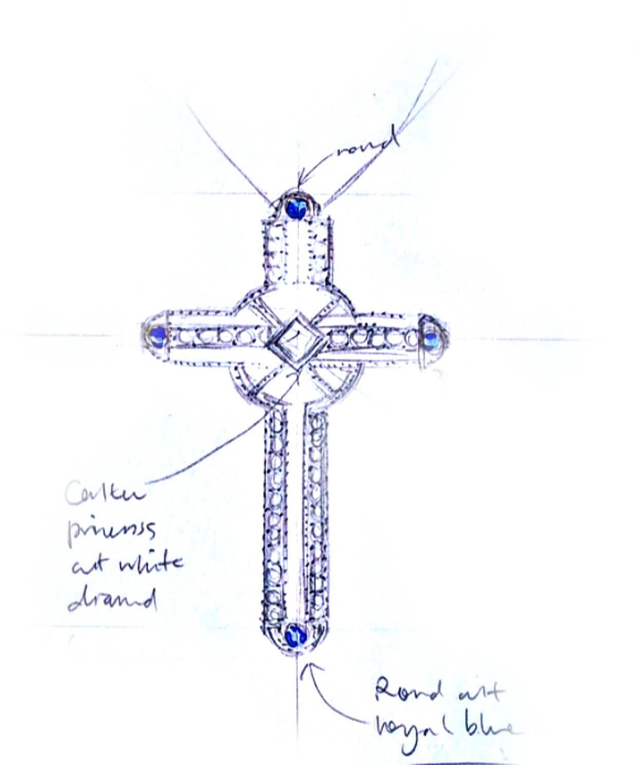 Art Deco Faith Jewels Diamond and Blue Sapphire Cross
